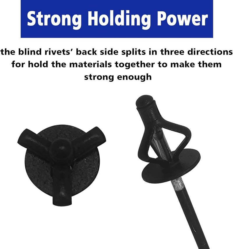 BUSY-CORNER Tri-Fold Exploding Large Head Aluminum Pop Blind Rivets 3/16'' * 4/5'' Long Grip Solid Rivets Used For Industries Automobiles Kayak Sailboat & Furniture 50 Pieces Black - Image 3